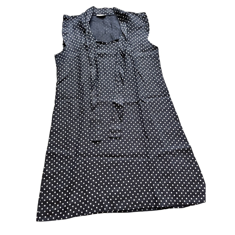 Bellambra Italy Womens Linen Blue White Polka Dot Knee Length Tie Front Dress L